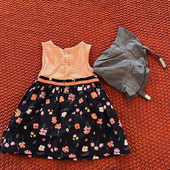 Carters just one you 9M floral/striped dress w/ matching denim blue hat NWOT - Picture 8 of 9